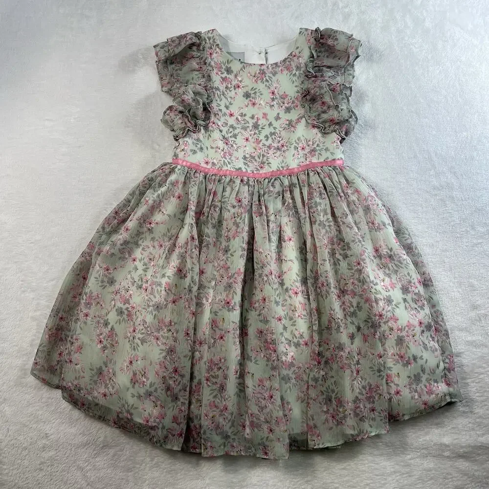 Pippa & Julie Girls 6X Dress Floral Print Ruffles Chiffon Lined Princess Cottage